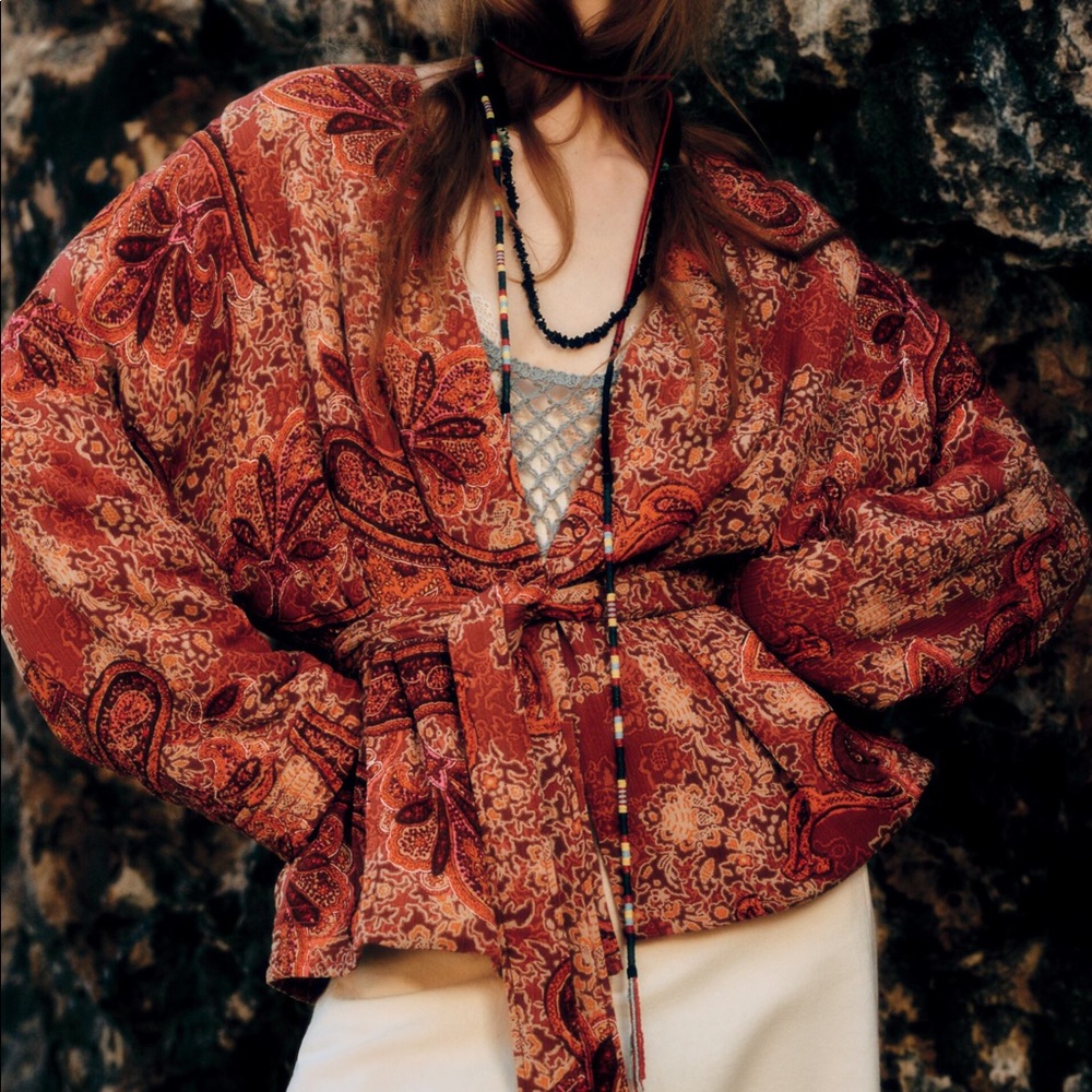 Moroccan Inspired Printed Puffer Jacket With Belt… - image 1